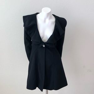 QZGZ Black Fleece Ruffle Peacoat